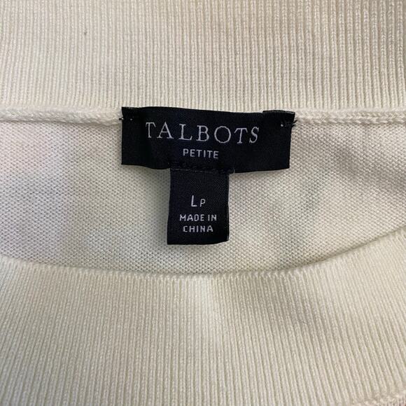 Talbots Cream Floral Print Short Sleeve Knit Sweater Size Large Petite Spring - Picture 2 of 7